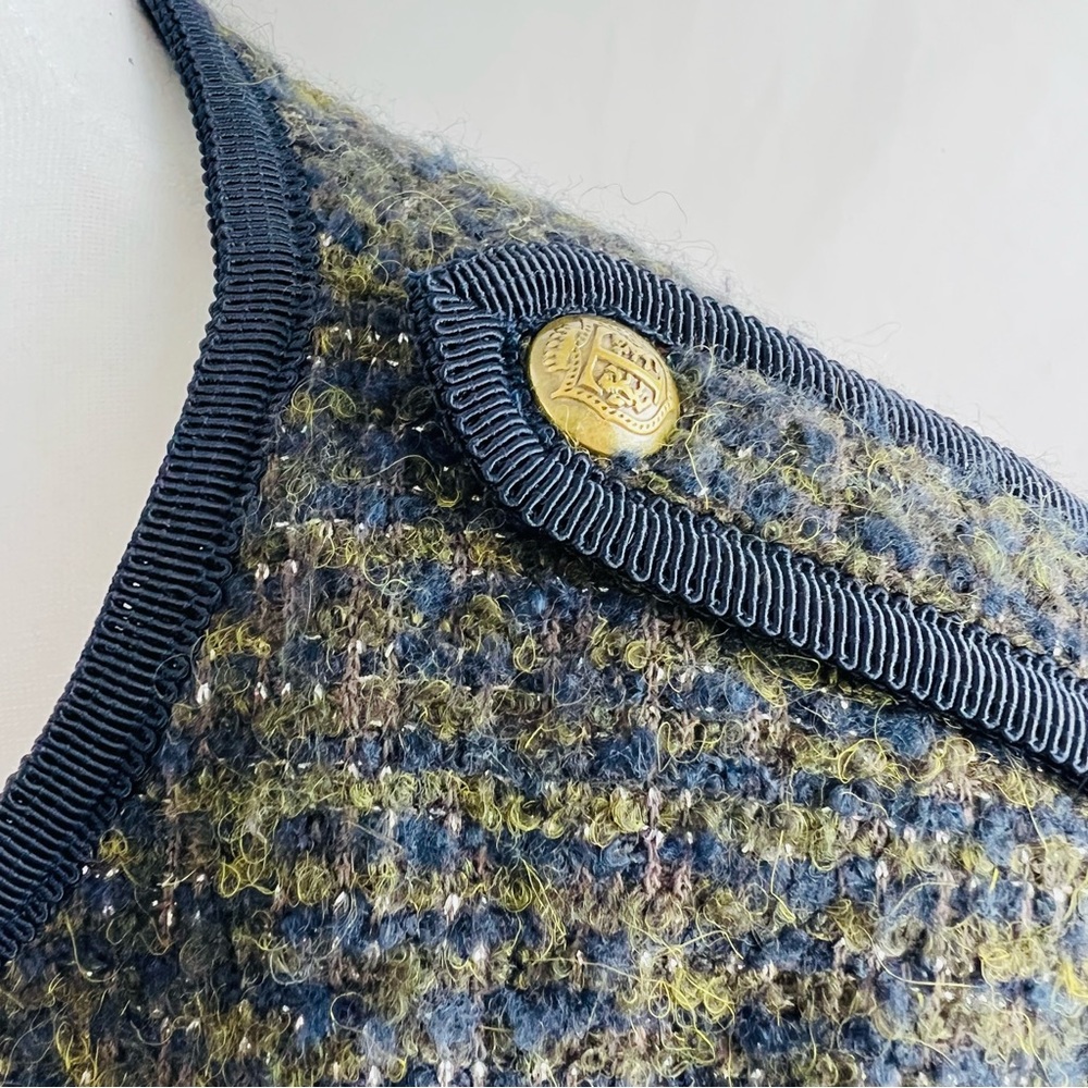 NWT Talbots Wool/Alpaca/Metallic Blend Blazer Olive/Navy Blue Fabric Knit Italy - Picture 5 of 15